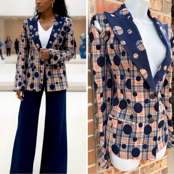 HANH MERRIMAN Jackets & Blazers - Hanh Merriman Mixed Media Plaid & Polka Dot Blazer size 8
